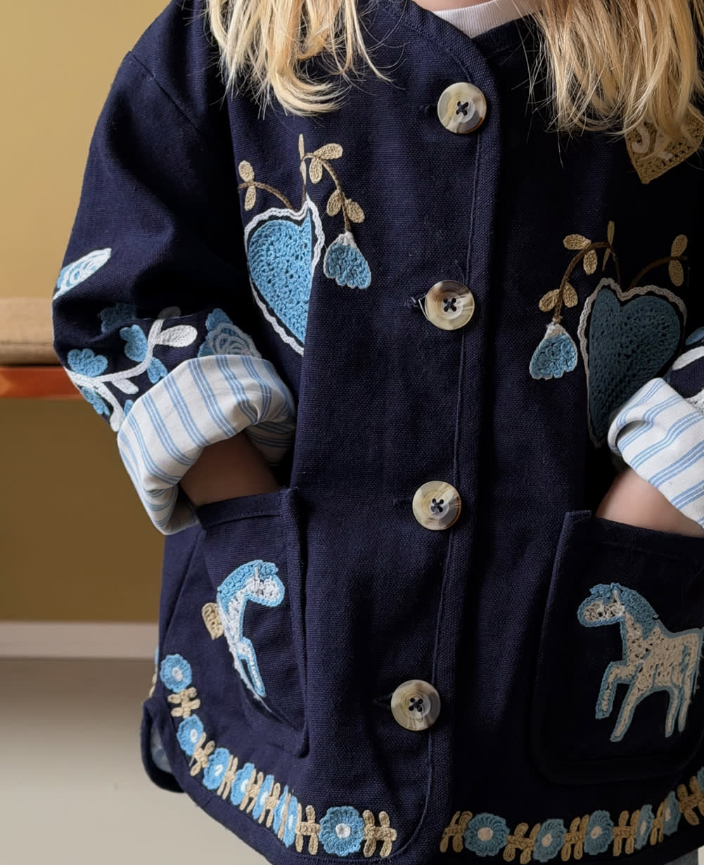 Maggie MINI Jacket - Navy Horses