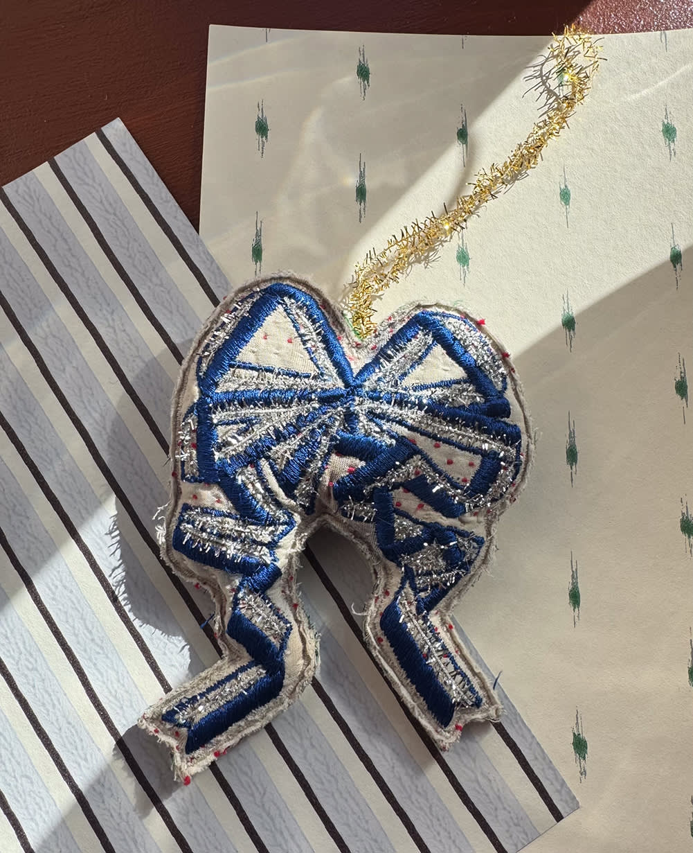 Christmas Bow Ornament - Silver Blue