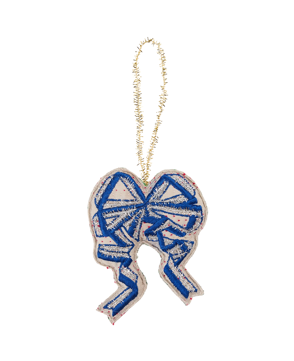 Christmas Bow Ornament - Silver Blue