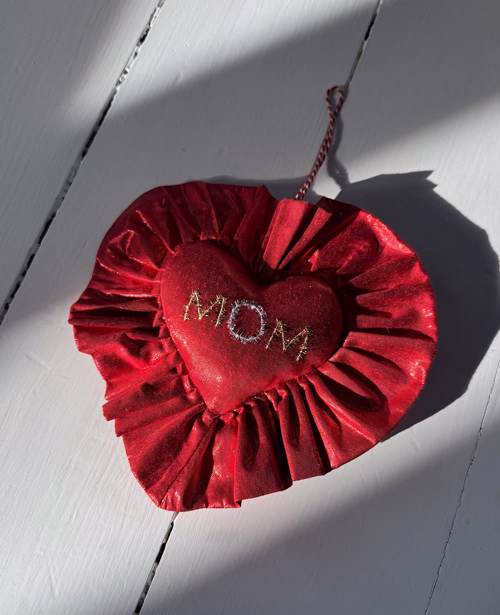 Ruffle Heart Ornament - Metallic Red