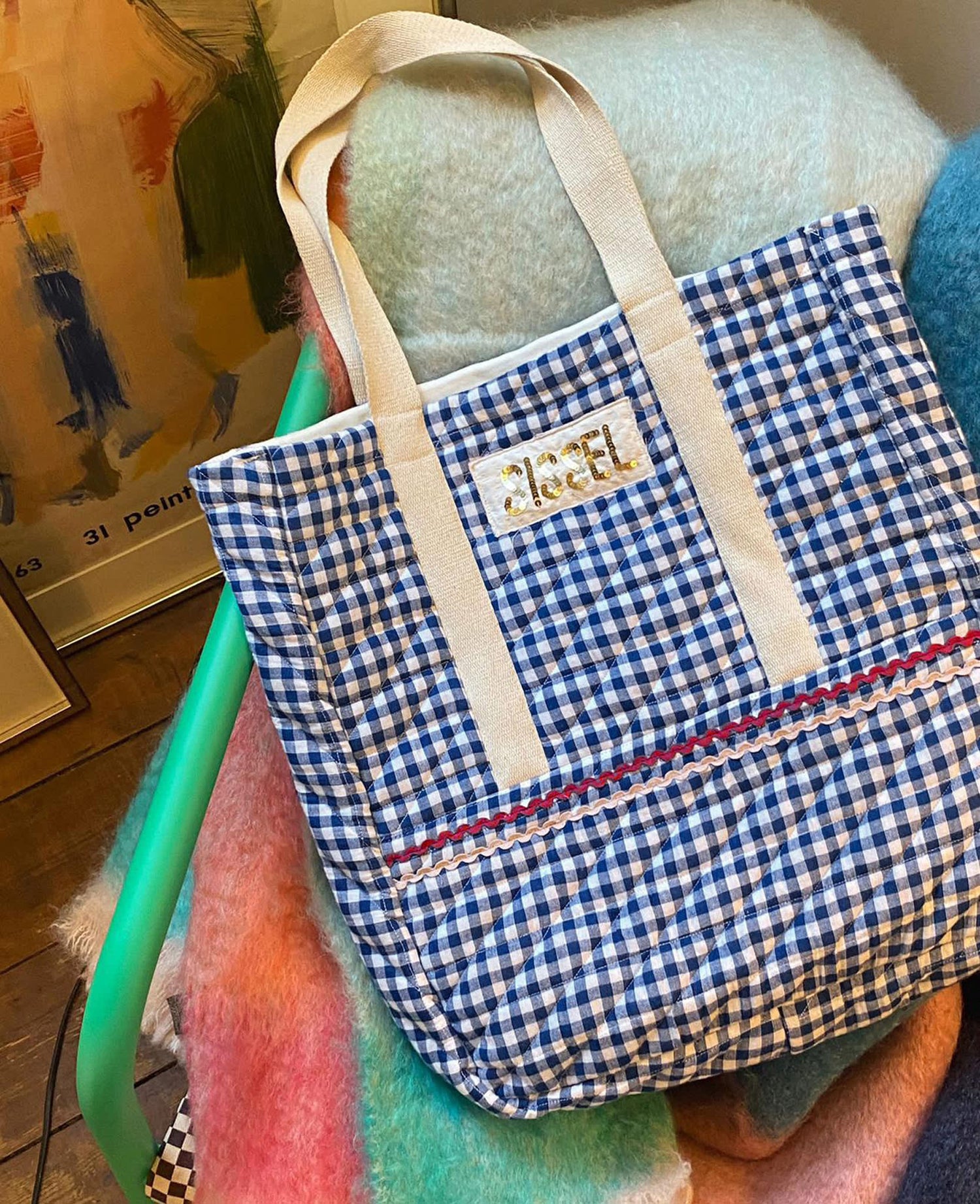 Sissel Tote Bag - Blue Checks