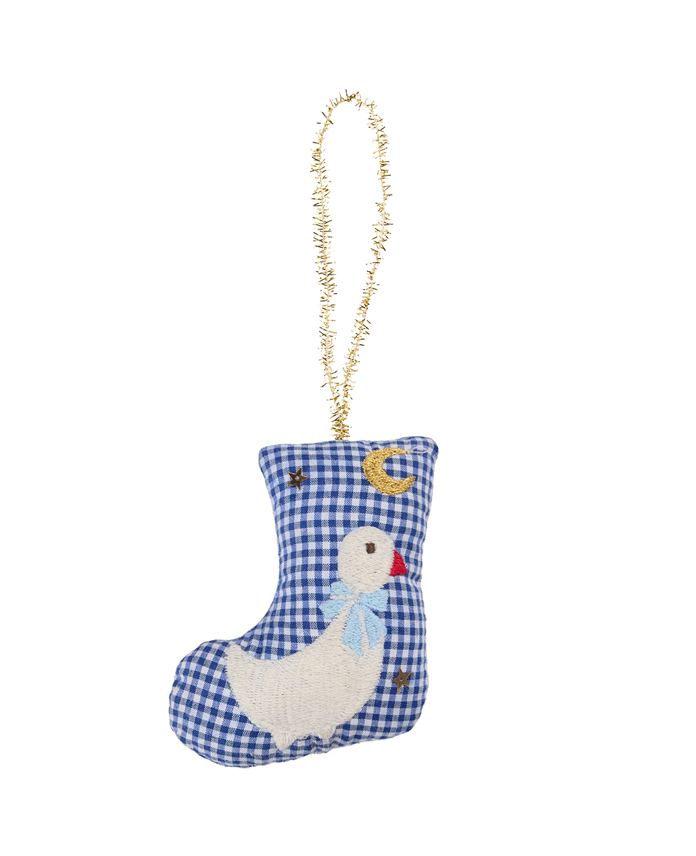 Stocking Goose Ornament - Navy Checks
