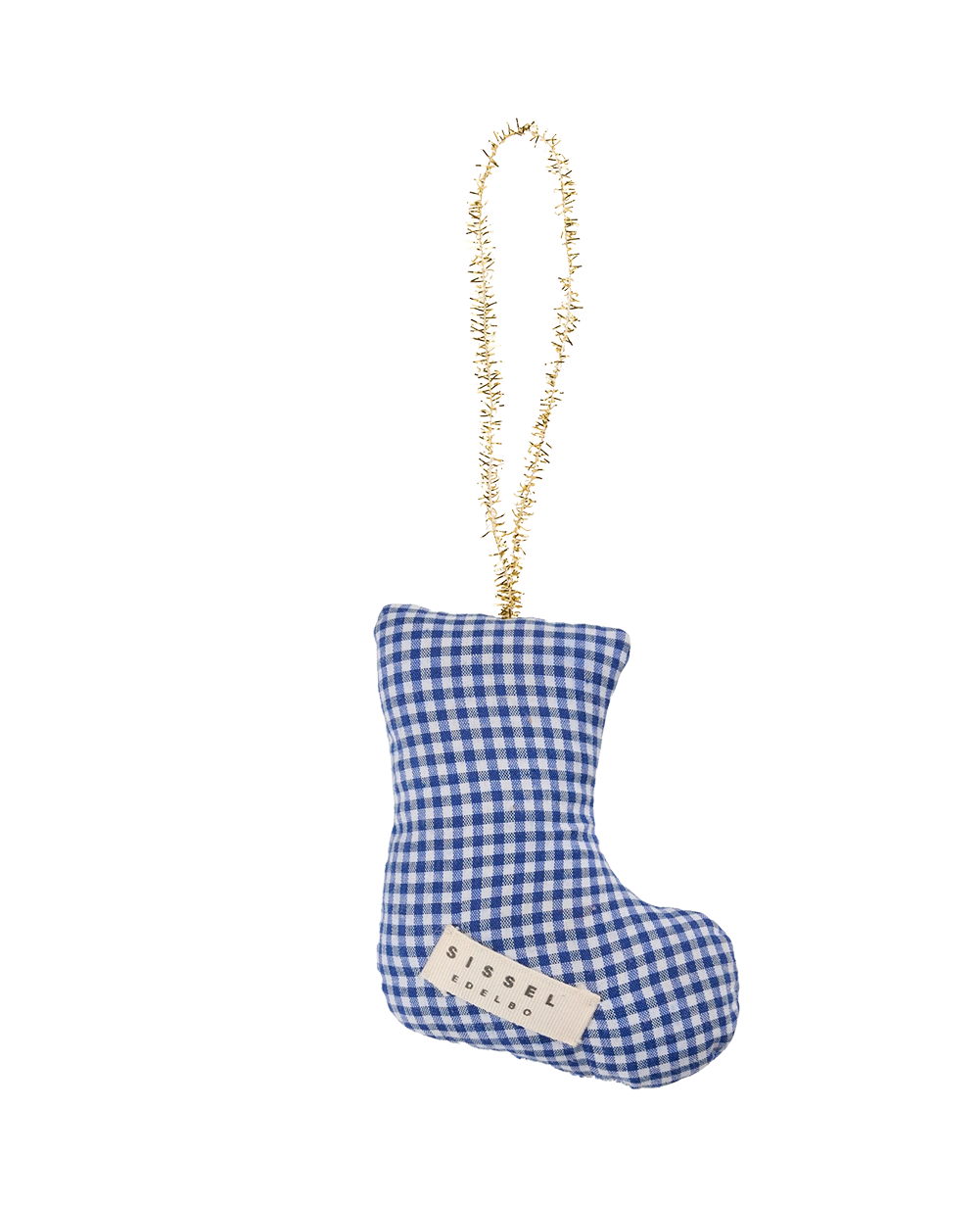 Stocking Goose Ornament - Navy Checks
