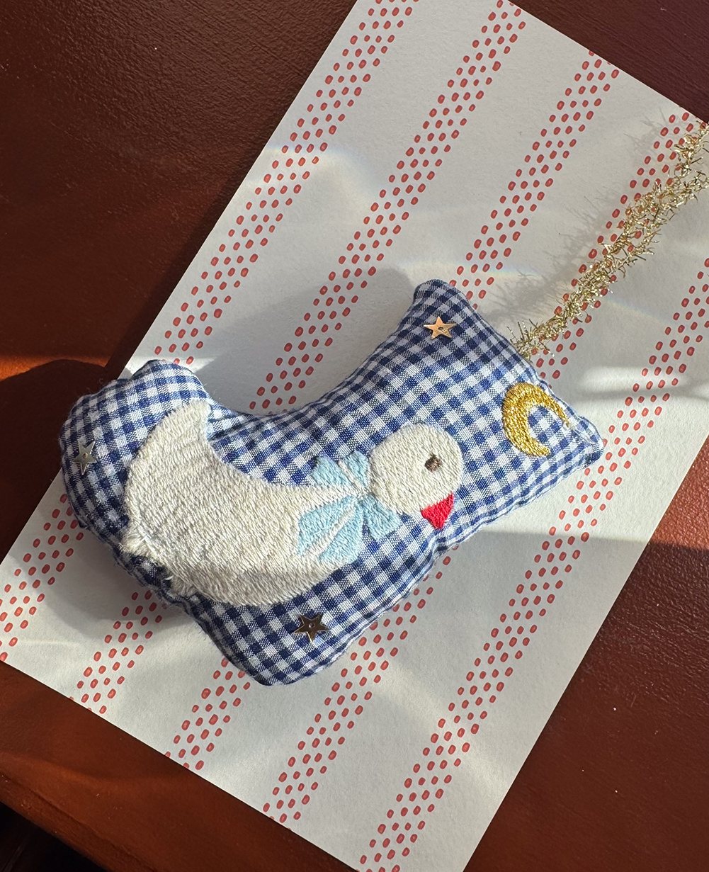 Stocking Goose Ornament - Navy Checks