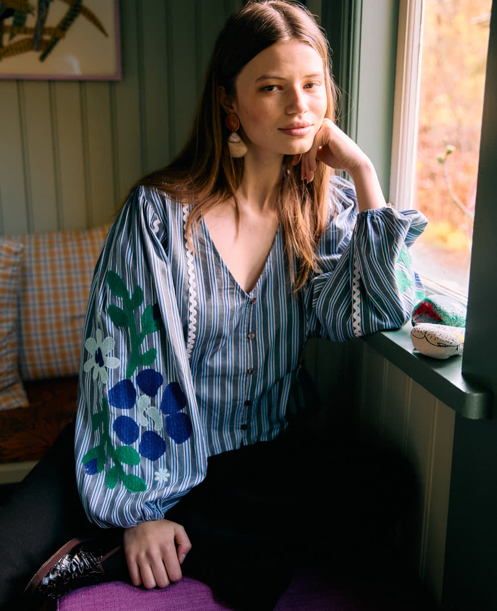 Veda Top - Grey Stripes
